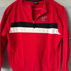 Colosseum Red Zip-Up Sweater with Black and White Stripe